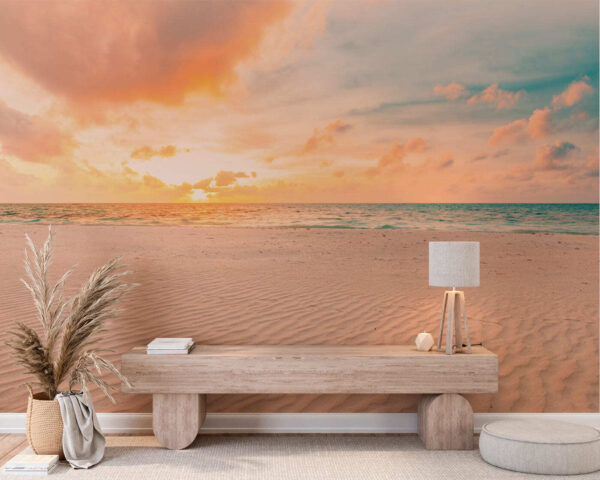 Papel de parede Papel de parede Uma praia de areia com ondas e um pôr do sol (REF: u97894)