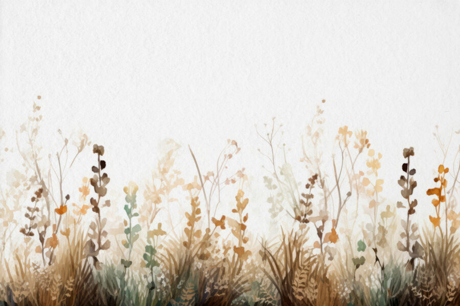 Uma pintura de relva e flores