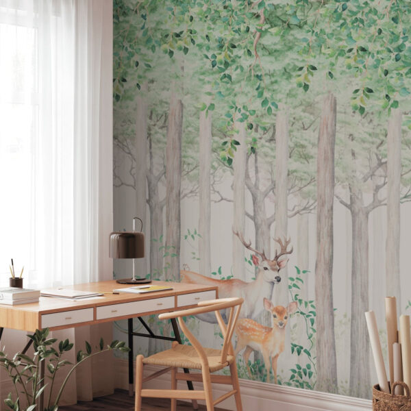 Uma pintura de animais numa floresta Uma pintura de animais numa floresta