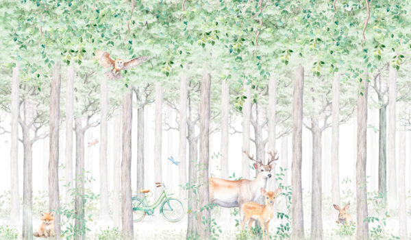 Uma pintura de animais numa floresta Uma pintura de animais numa floresta