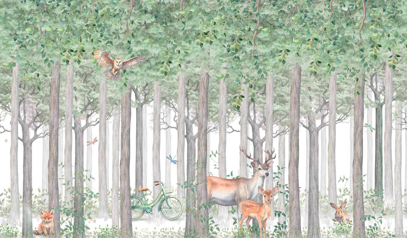 A group of animals in a forest A group of animals in a forest