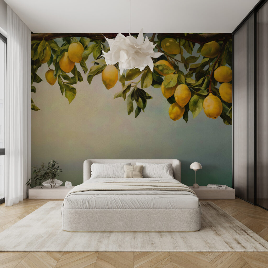 A painting of lemons on a tree branch A painting of lemons on a tree branch