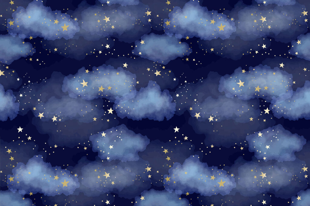 Um céu azul com nuvens e estrelas Um céu azul com nuvens e estrelas