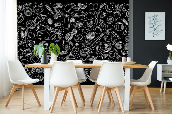 Um desenho a preto e branco de comida Um desenho a preto e branco de comida