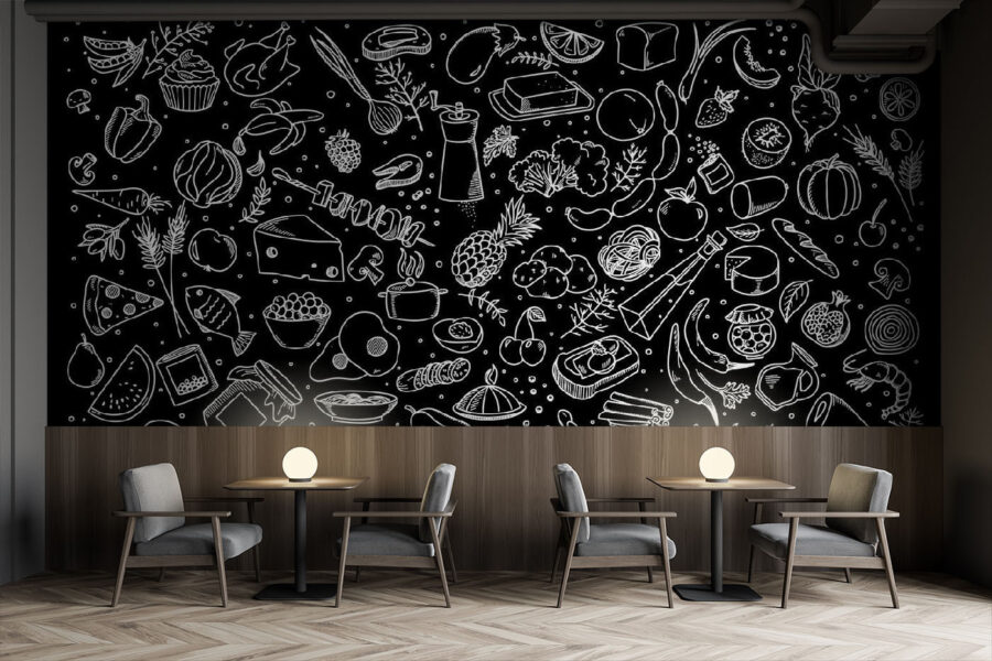 Um desenho a preto e branco de comida Um desenho a preto e branco de comida