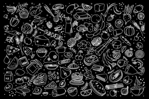 Um desenho a preto e branco de comida Um desenho a preto e branco de comida