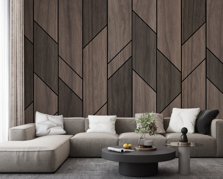 Papel de parede Um painel de madeira com linhas pretas - Image 4