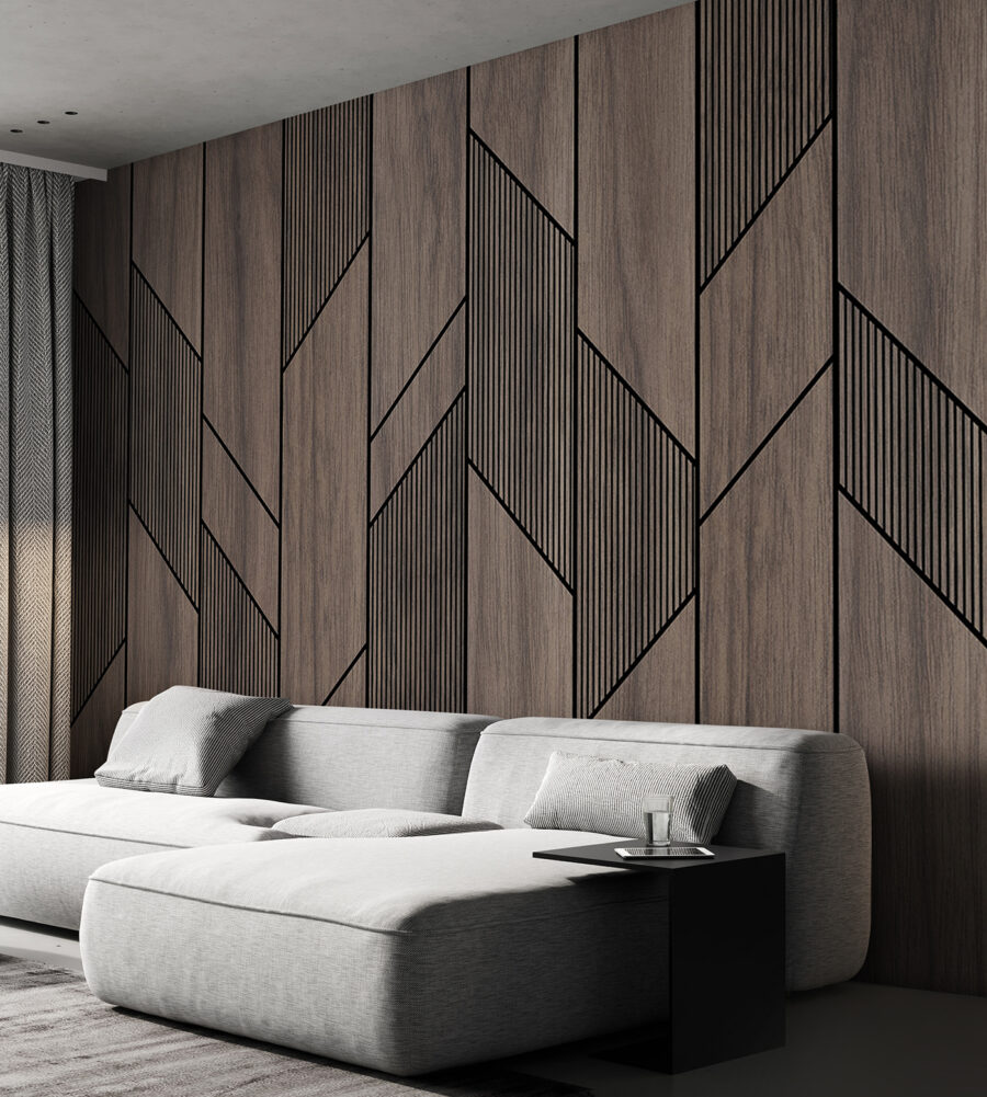 Papel de parede Um painel de madeira com linhas pretas