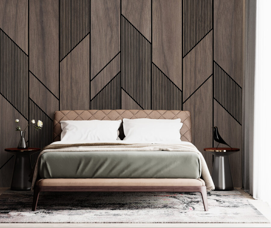 Papel de parede Um painel de madeira com linhas pretas - Image 3