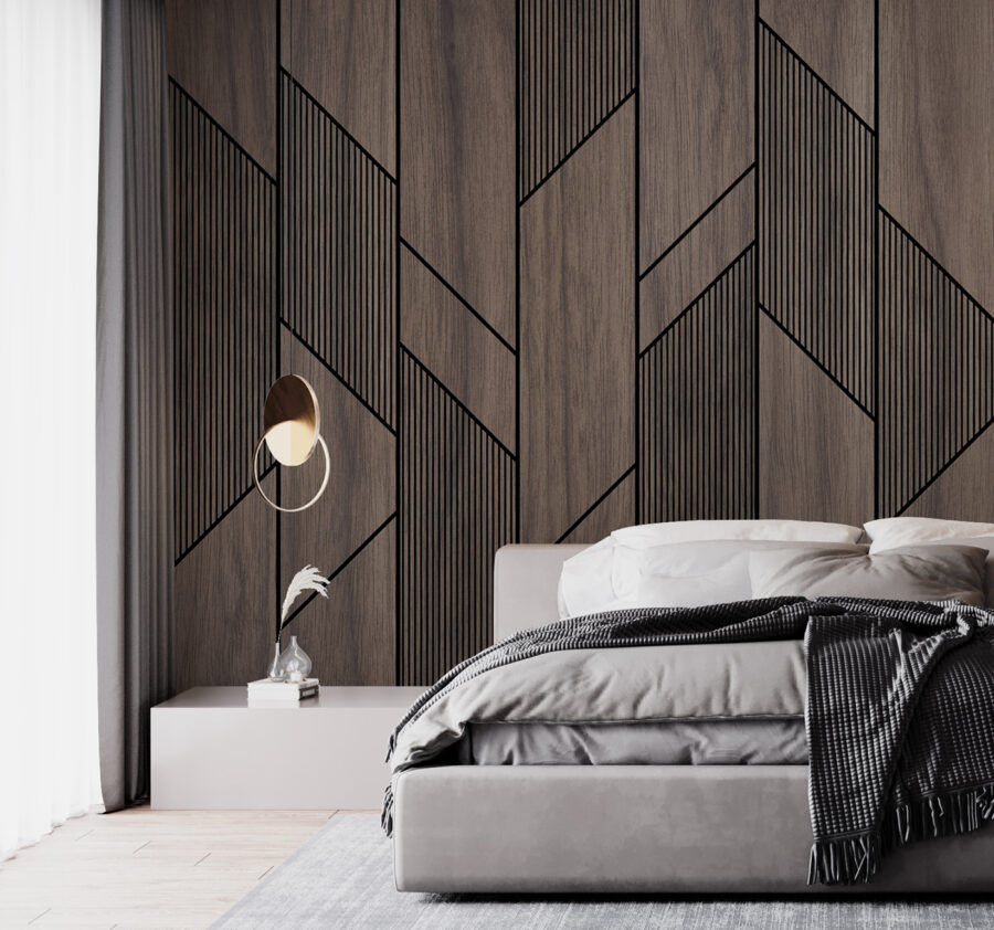 Papel de parede Um painel de madeira com linhas pretas - Image 2
