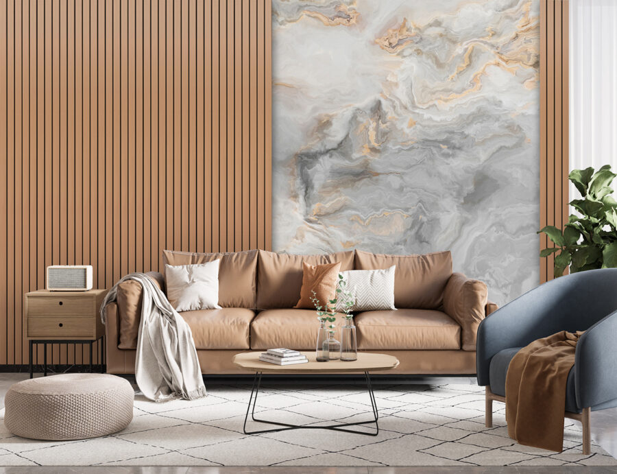 Um painel de mármore e madeira