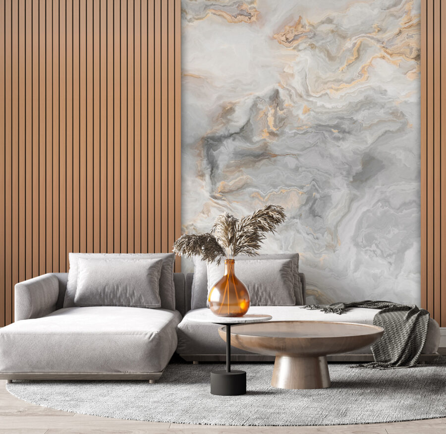Um painel de mármore e madeira