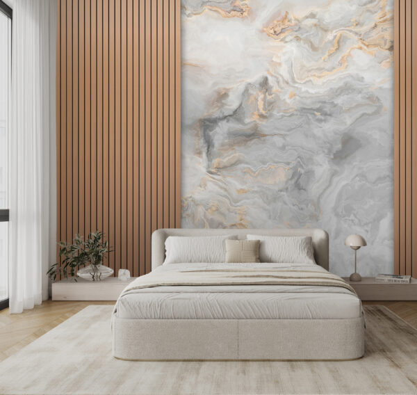 Um painel de mármore e madeira Um painel de mármore e madeira