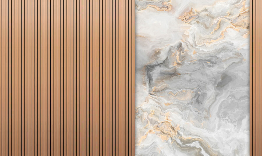 Um painel de mármore e madeira