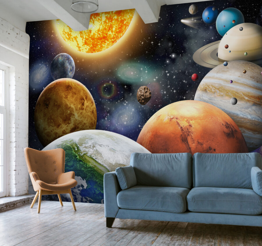 Planetas e estrelas no espaço