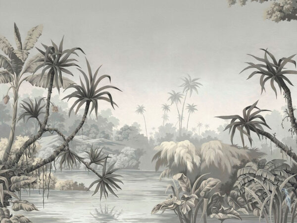 Um papel de parede com um rio e árvores Um papel de parede com um rio e árvores
