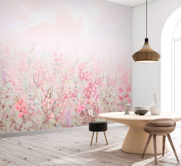 Uma pintura de flores e folhas Papel de parede Uma pintura de flores e folhas