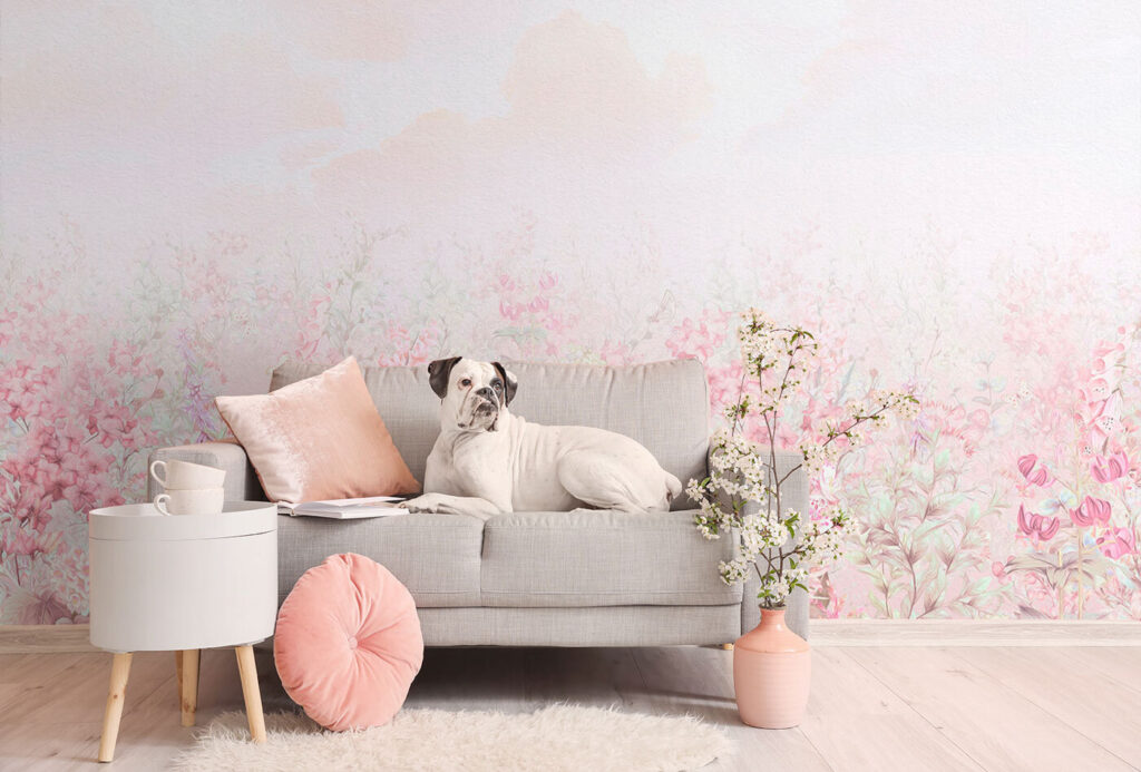 A painting of flowers and leaves