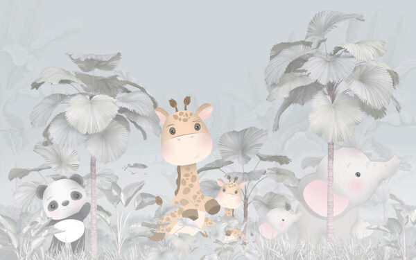 Uma girafa e um elefante numa floresta Uma girafa e um elefante numa floresta