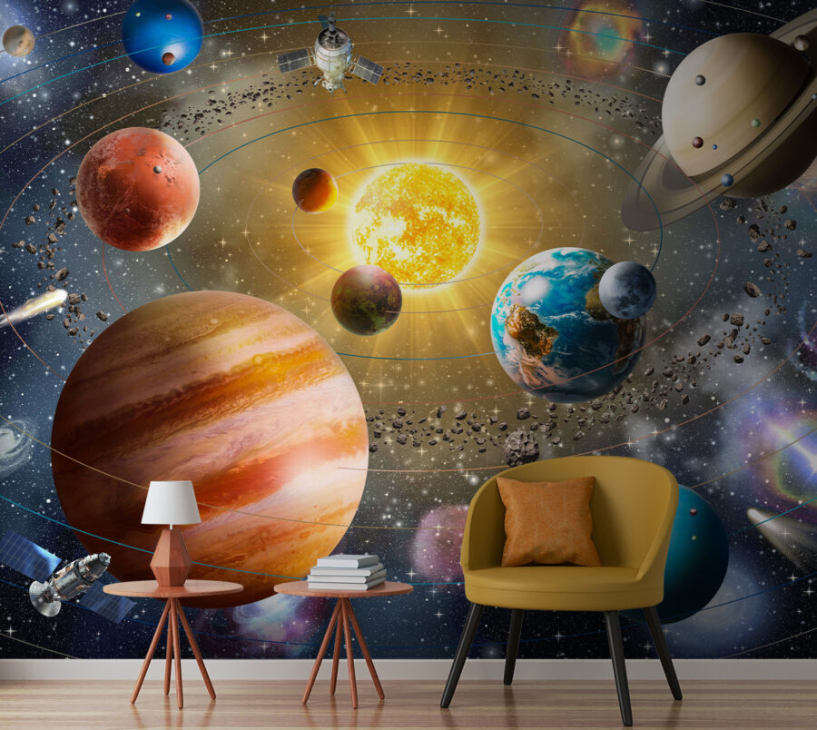Planetas e estrelas no espaço