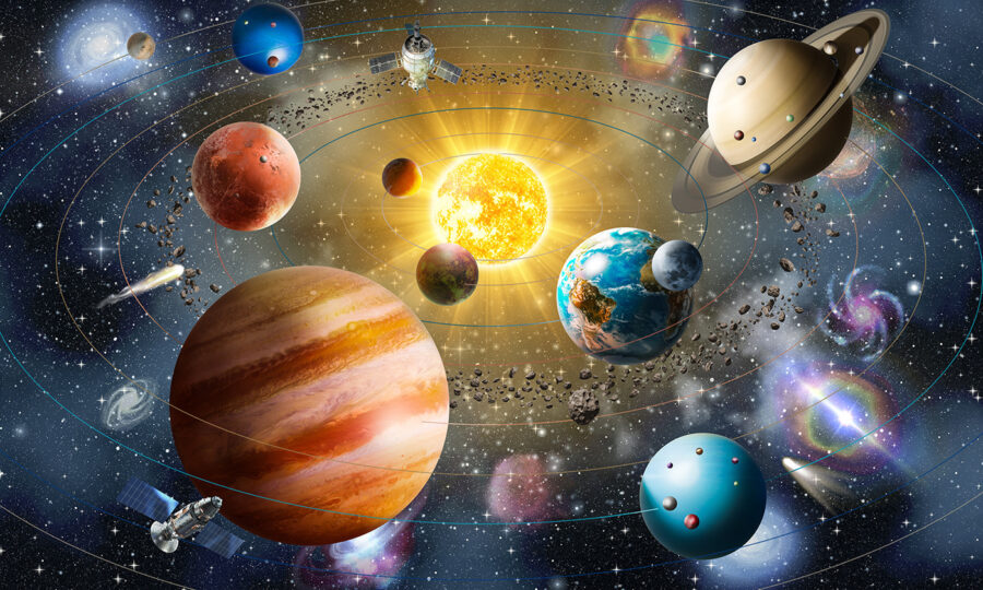 Planetas e estrelas no espaço