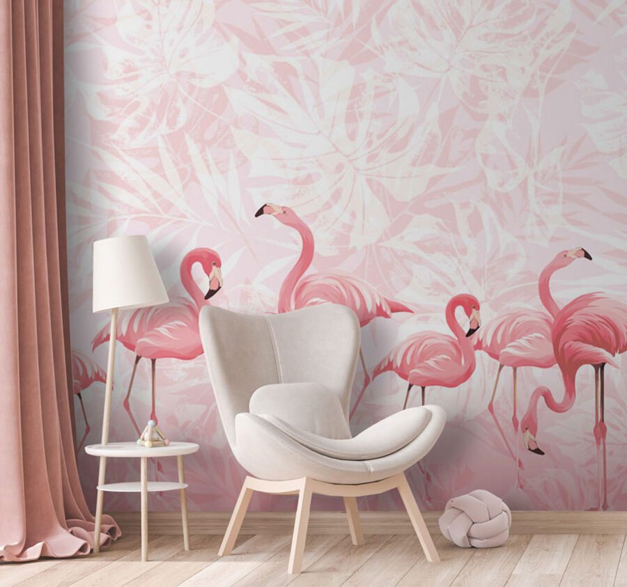Um grupo de flamingos cor-de-rosa