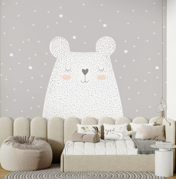 Um urso branco com pontos e estrelas Um urso branco com pontos e estrelas