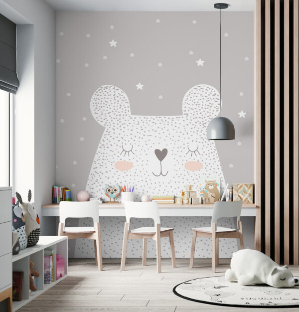 Um urso branco com pontos e estrelas Um urso branco com pontos e estrelas