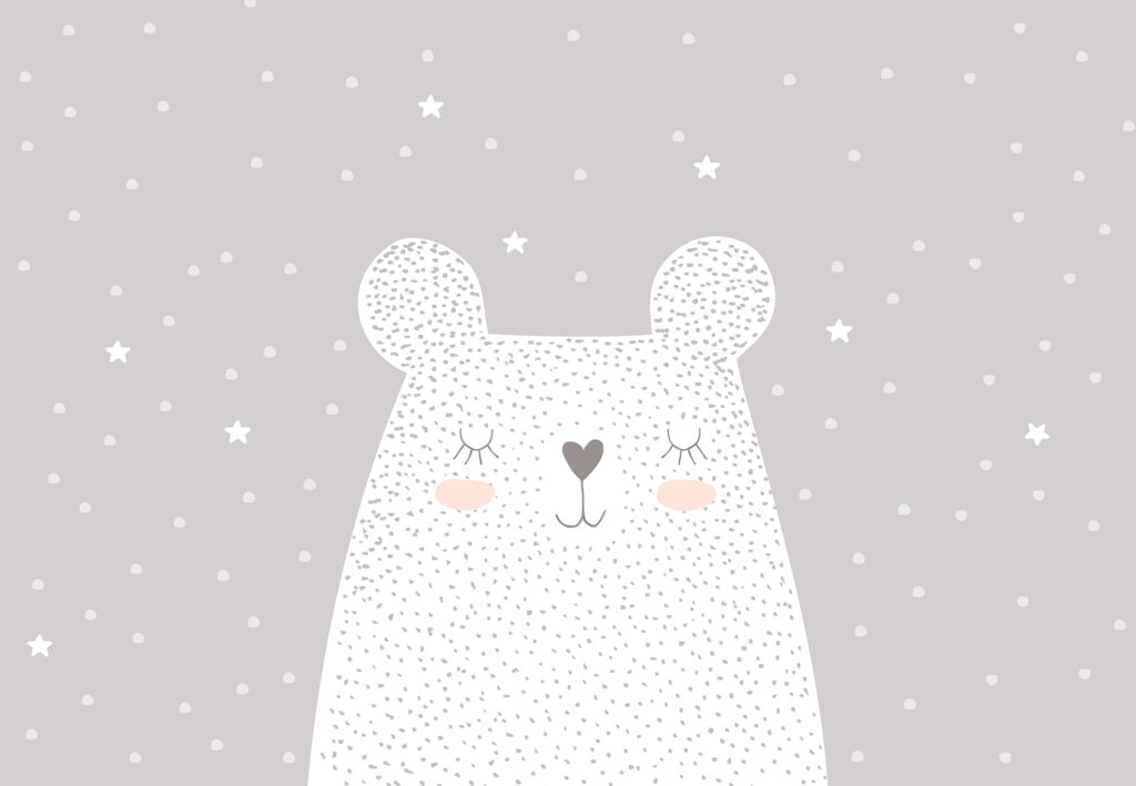 Um urso branco com pontos e estrelas Um urso branco com pontos e estrelas