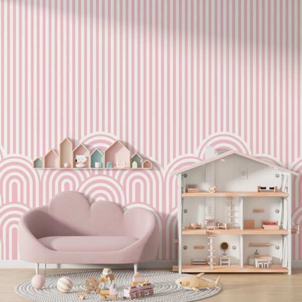 Papel de parede às riscas cor-de-rosa e brancas Papel de parede às riscas cor-de-rosa e brancas