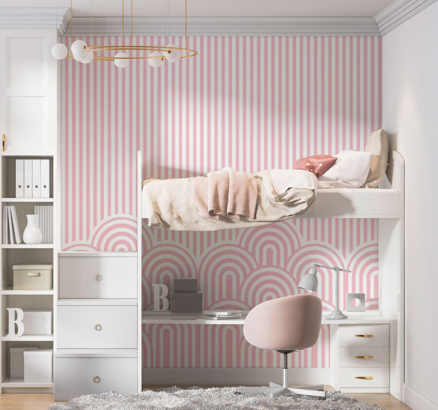 Papel de parede às riscas cor-de-rosa e brancas