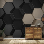 Papel de parede Padrão hexagonal em preto e bege