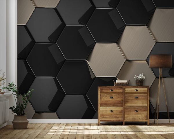 Padrão hexagonal em preto e bege Padrão hexagonal em preto e bege