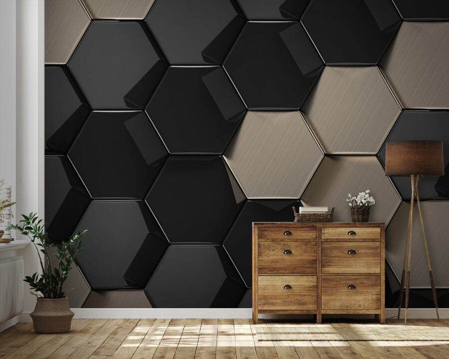 Padrão hexagonal em preto e bege