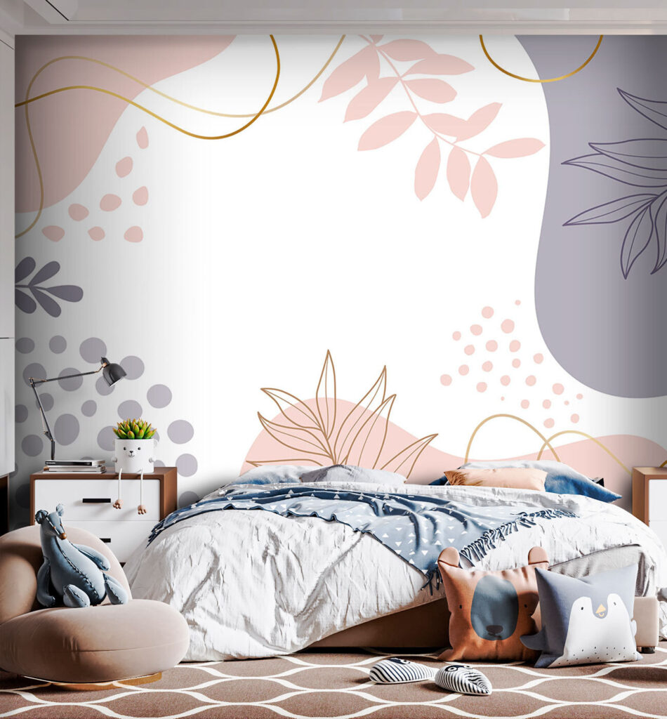Fundo branco com formas e folhas cor-de-rosa, azuis e roxas u97059pir98 950x1024 - Fundo branco com formas e folhas cor-de-rosa, azuis e roxas
