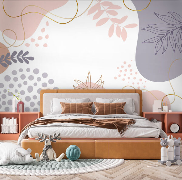 Fundo branco com formas e folhas cor-de-rosa, azuis e roxas u97059pir8 600x593 - Fundo branco com formas e folhas cor-de-rosa, azuis e roxas