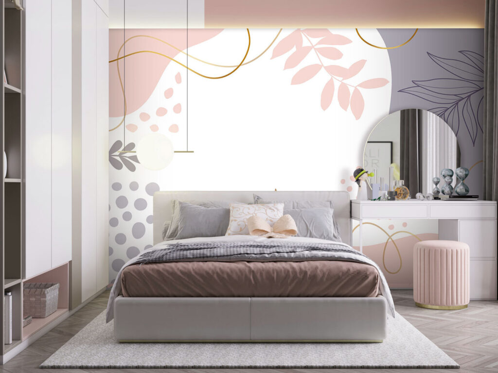 Fundo branco com formas e folhas cor-de-rosa, azuis e roxas u97059pir1m 1024x768 - Fundo branco com formas e folhas cor-de-rosa, azuis e roxas