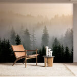 Papel de parede Floresta com nevoeiro e árvores