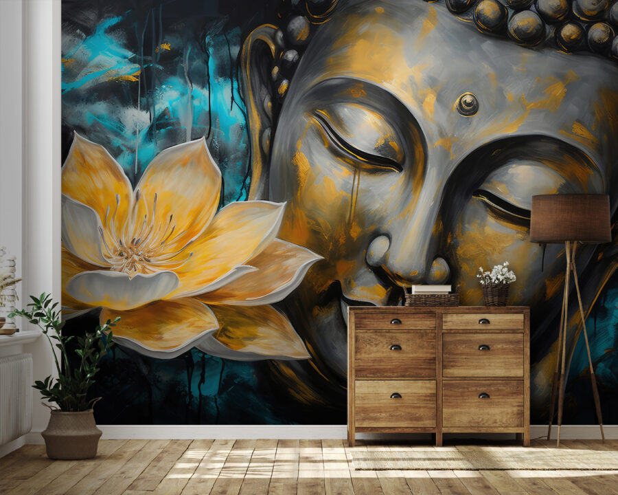 Pintura de um rosto e de uma flor