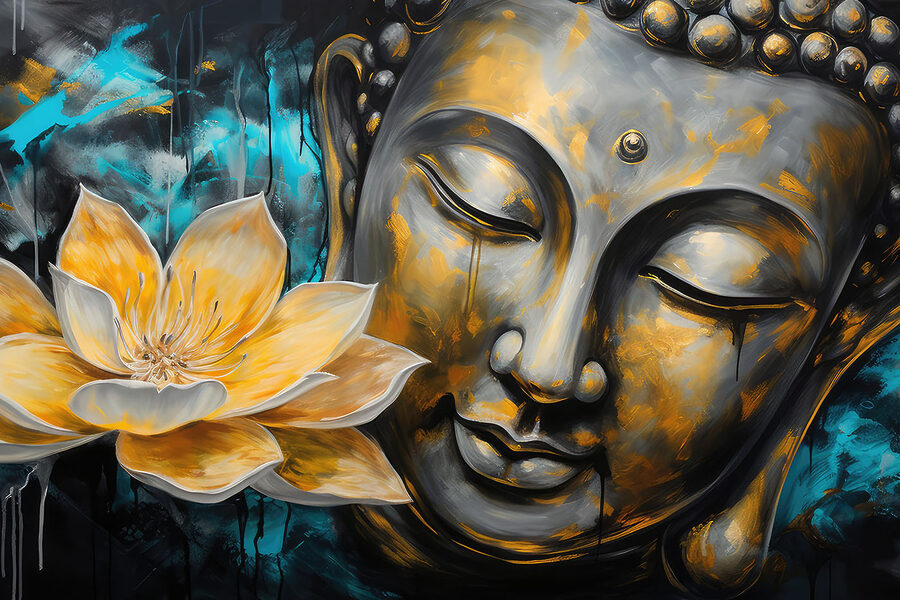 Pintura de um rosto e de uma flor