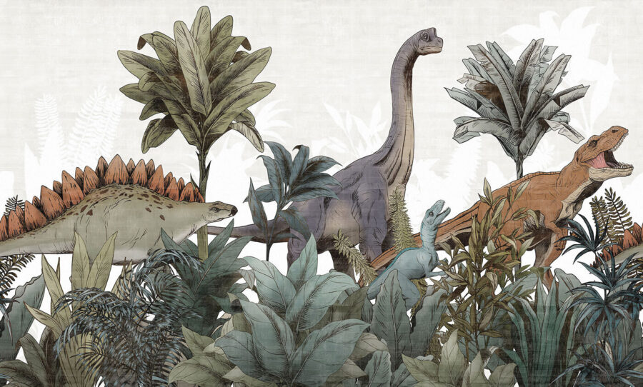 Grupo de dinossauros numa selva