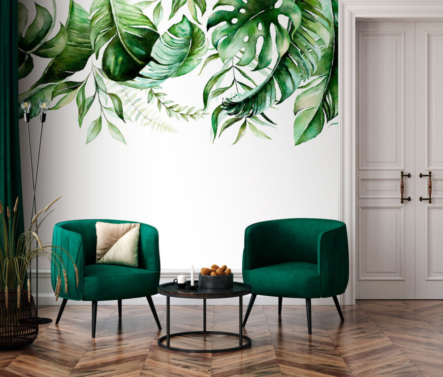 Fileira de folhas verdes