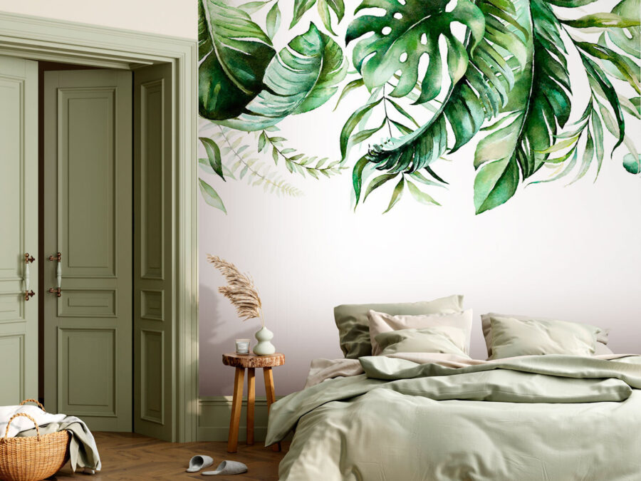 Fileira de folhas verdes