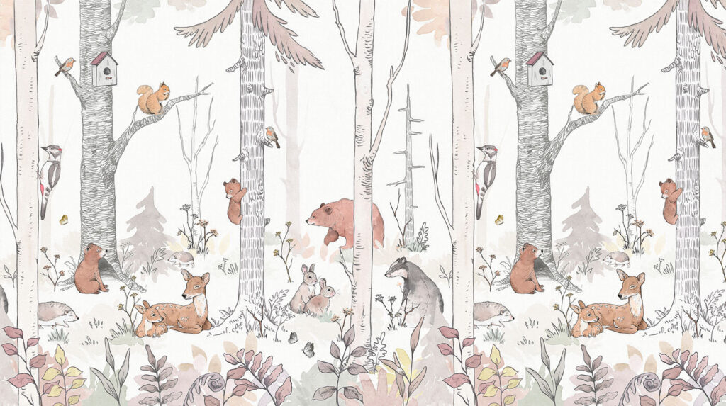 A group of animals in a forest A group of animals in a forest