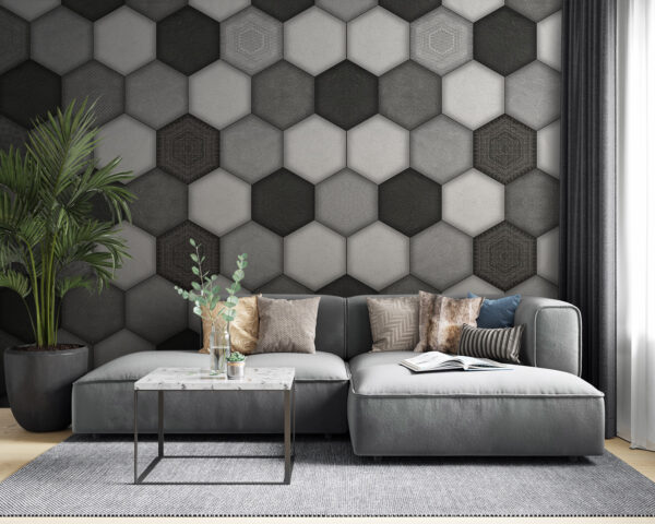 Padrão geométrico hexagonal em tons de cinzento. Padrão geométrico hexagonal em tons de cinzento.