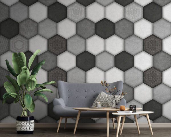 Padrão geométrico hexagonal em tons de cinzento. Padrão geométrico hexagonal em tons de cinzento.