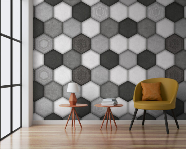 Padrão geométrico hexagonal em tons de cinzento. Padrão geométrico hexagonal em tons de cinzento.