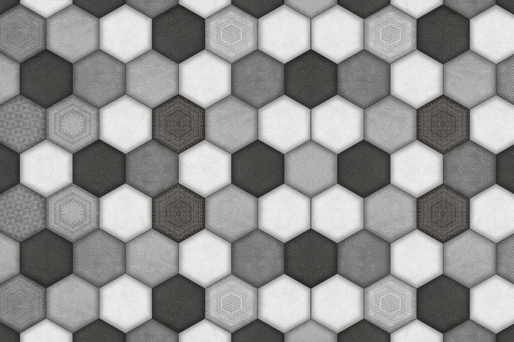 Padrão geométrico hexagonal em tons de cinzento. Padrão geométrico hexagonal em tons de cinzento.
