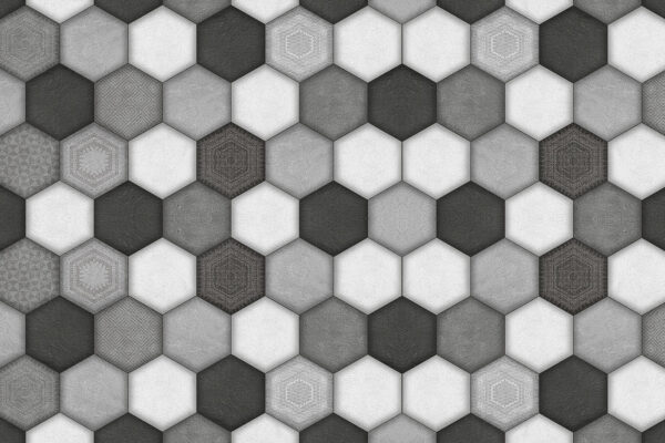 Padrão geométrico hexagonal em tons de cinzento. Padrão geométrico hexagonal em tons de cinzento.