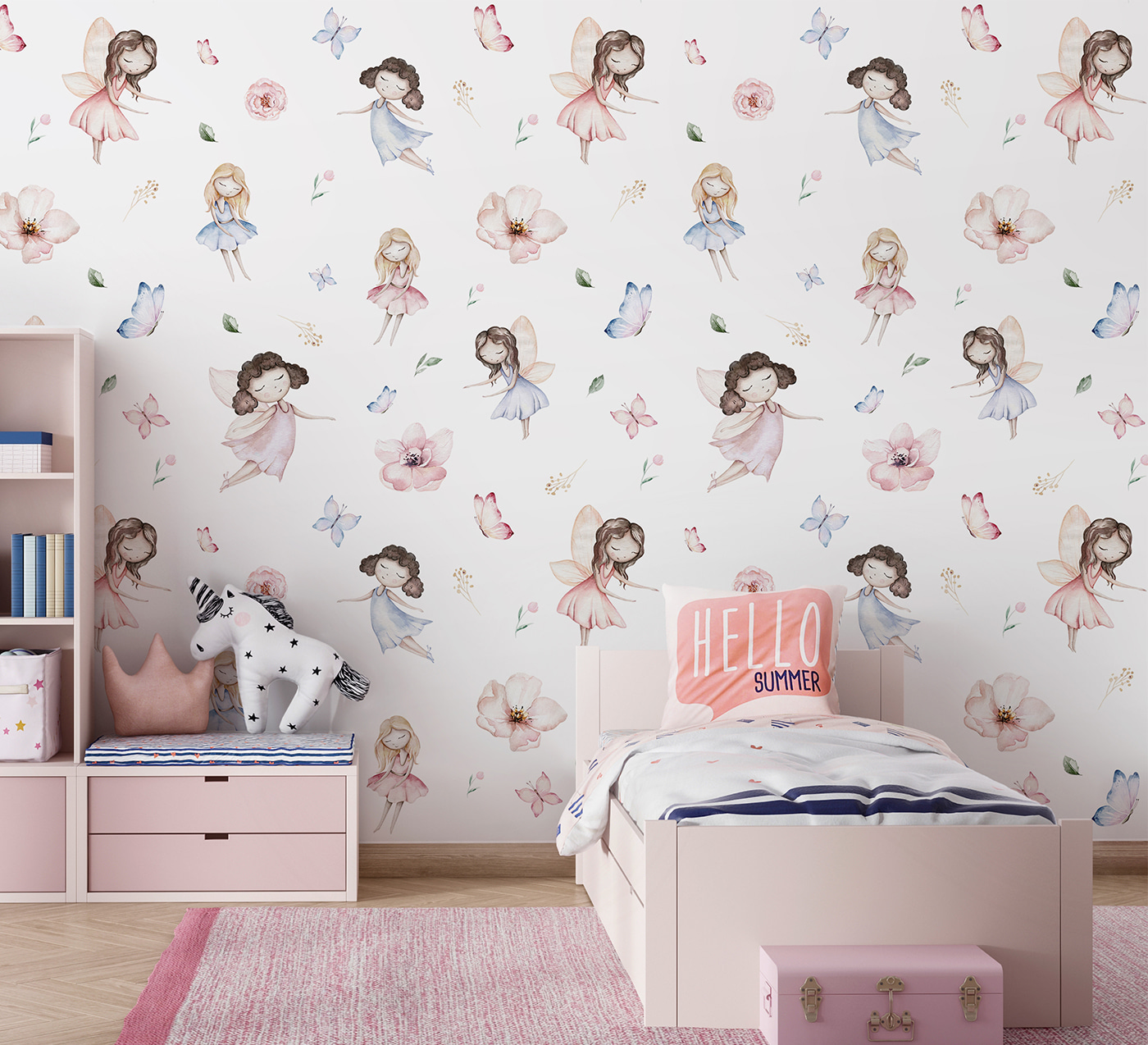 Pattern of fairies and butterflies